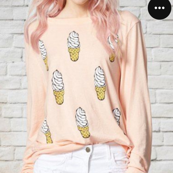 Wildfox Ice Cream Cone Peach Long Sleeves Top Novalty Print Sz Medium 100 Cotton - Picture 9 of 10